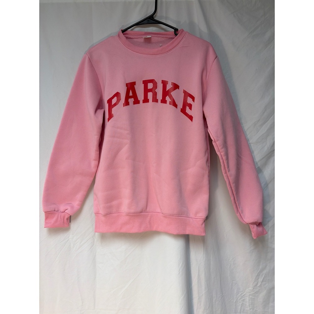 Parke Pink Sweatshirt Red Block Letter Graphic Pullover Crewneck Medium